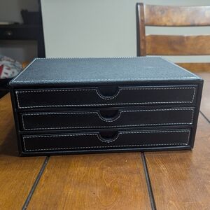 Black Faux Leather 3-Drawer Organizer